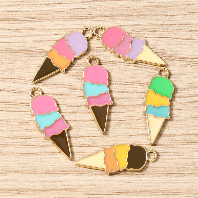 10 Stück 10x26mm Niedliche Emaille Sommer-Essen Eiscreme Charms Anhänger für Schmuckherstellung Ohrringe Halskette Armband DIY Bastelbedarf – Detail 4