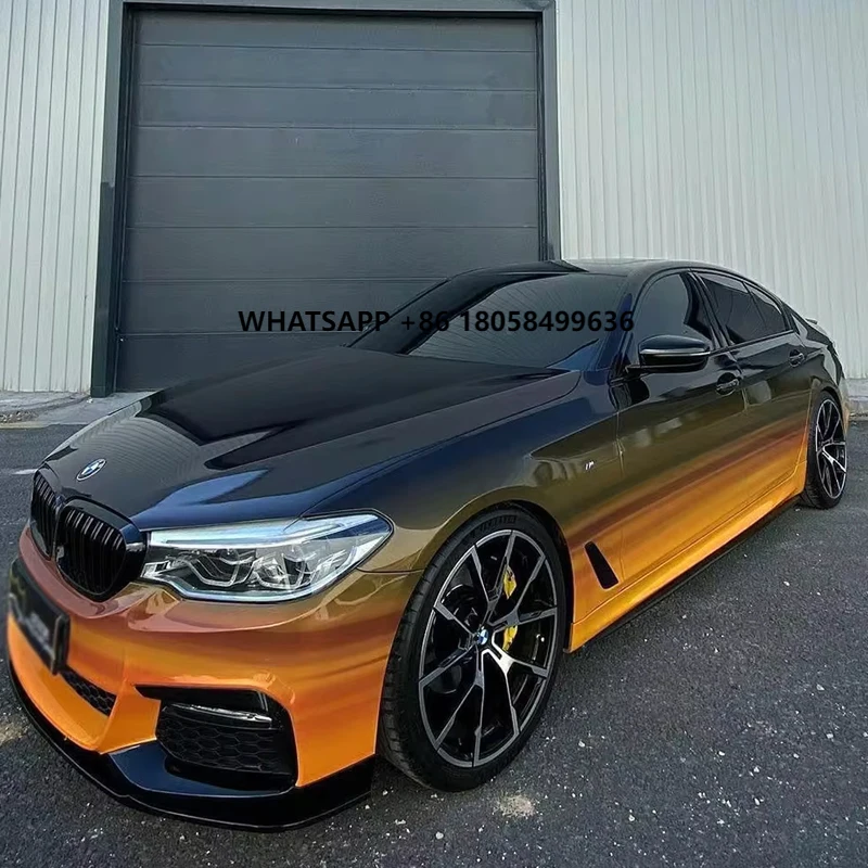 

PVC Car Customize Design Wrapping Film Glossy Black to Orange Gradient Car Body Sticker Self-adhensive Car Wrap Vinyl Film