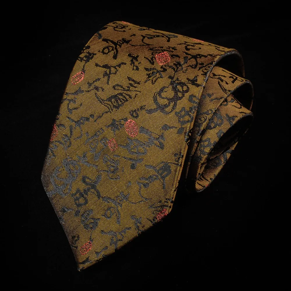 Casual Calligraphy Chinese Dragon Pattern Tie National Adjustable Jacquard Silk Tie Hand Tied Soft Men Necktie Wedding