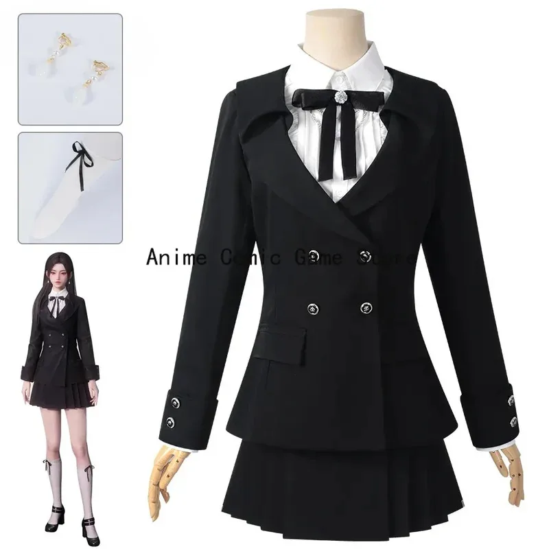 

Косплей «Любовь и глубокое пространство», черное платье, ожерелье, серьги, носки, полные комплекты, наряды для вечеринки на Хэллоуин для женщин