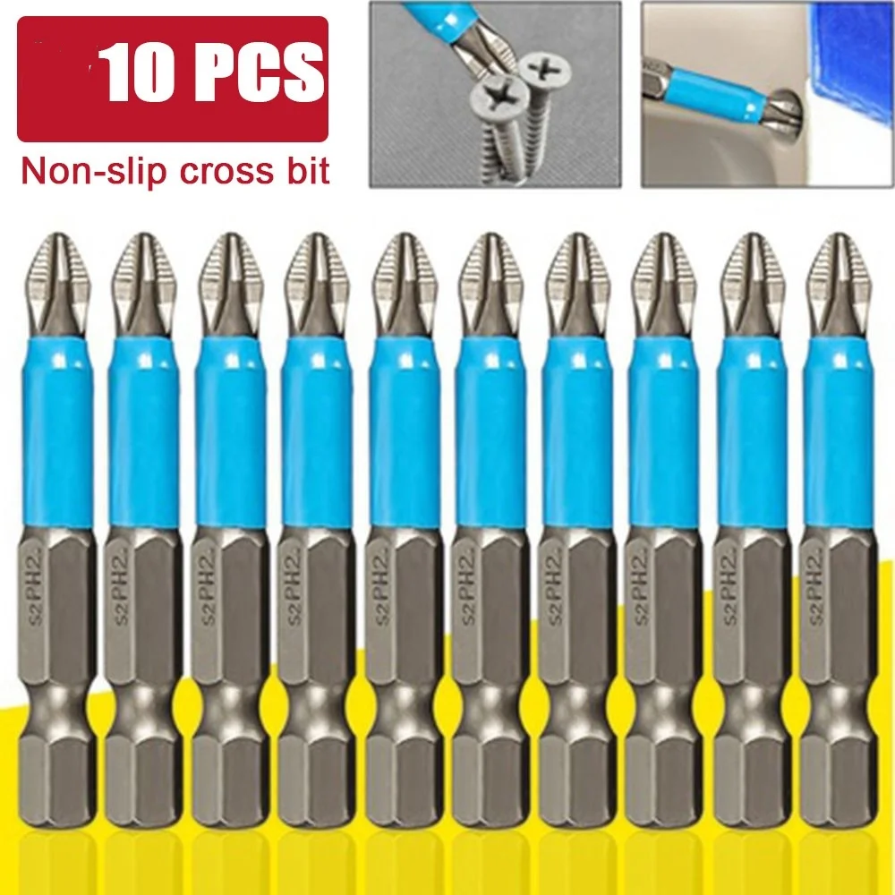 10PCS 50mm PH2 Cross Bit Drill Head Screwdriver Bits Hand Tools Anti Slip Electric Hex Shank Magnetic Screwdriver Drill Bit