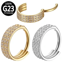 G23 Titanium Piercing Hinged Segment Hoops CZ Stone Nose Rings Clicker Ear Cartilage Tragus Helix Earrings Piercing Body Jewelry