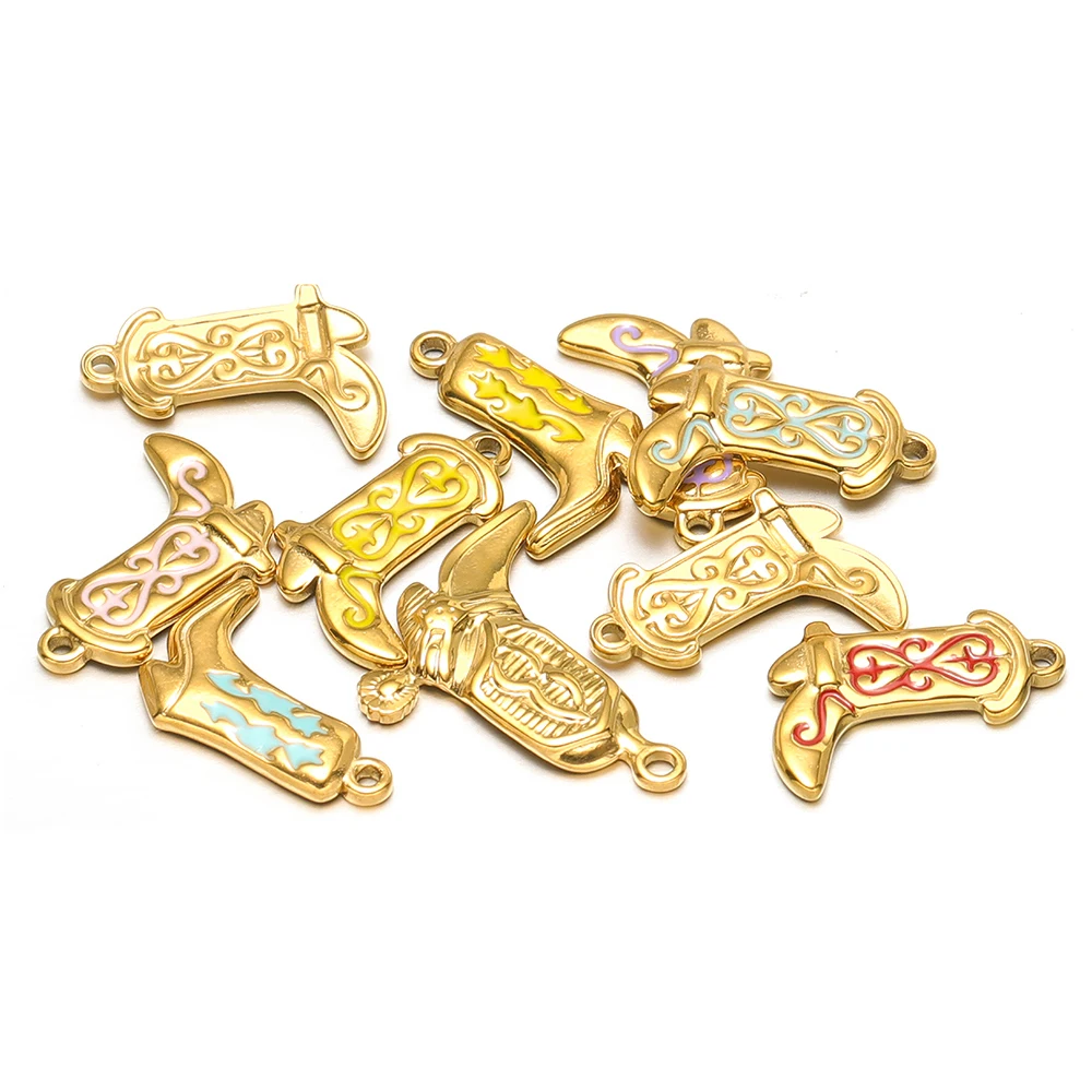 Breloques bottes multicolores en acier inoxydable, pendentifs en émail pour bricolage, résultats de bijoux, boucles d'oreilles, collier, Bracelet, matériel, 5 pièces