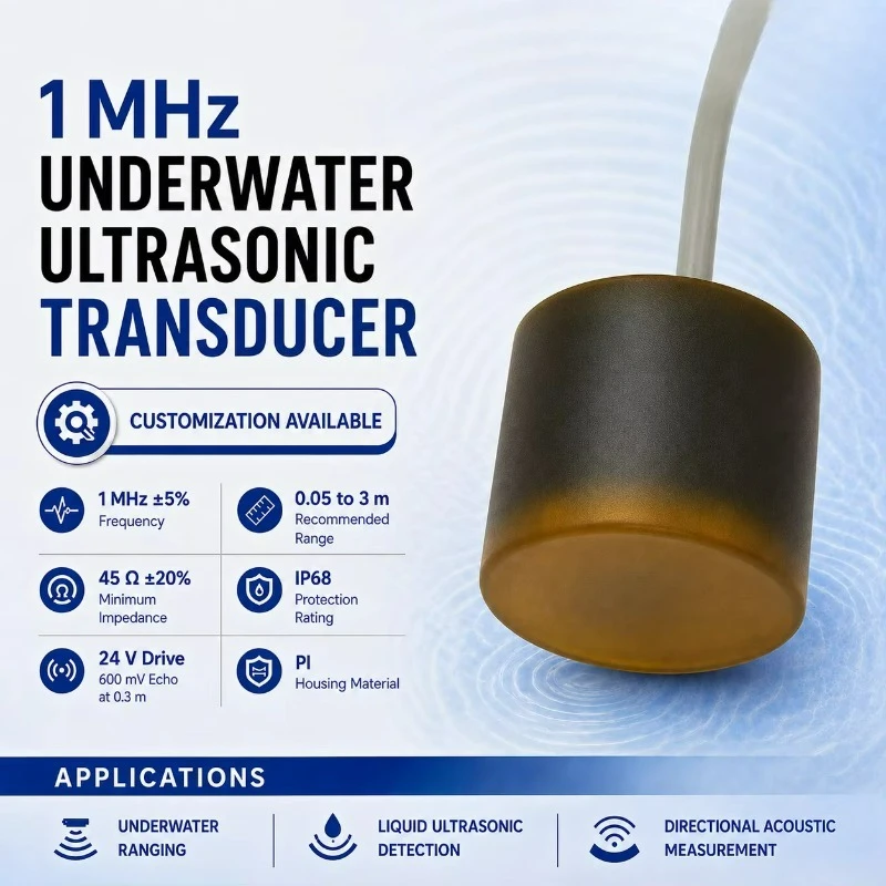 1MHz Waterproof PI Housing Underwater Piezoelectric Ultrasonic Transducer Flow Sensor for Water Liquid Flow Meter
