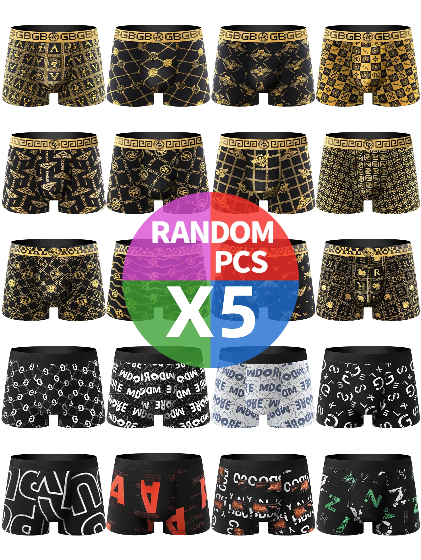 5 Pieces Men's Underwear Comfortable Soft Breathable Healthy Men's Boxer Briefs Panties Random Personality Trend Men's Pantex