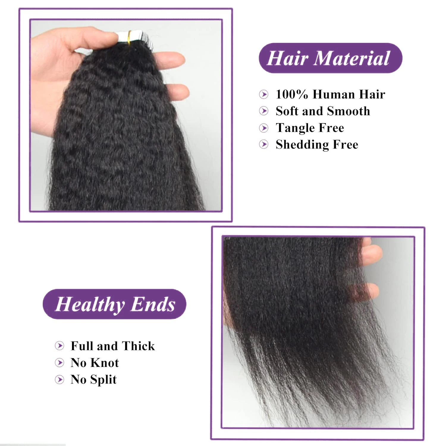 Kinky Straight Tape In Hair Extensions Voor Vrouwen 40 Stuks Volledig Hoofd Echt Menselijk Haar Zwart Naadloze Huid Inslag 50G 100G Per Verpakking