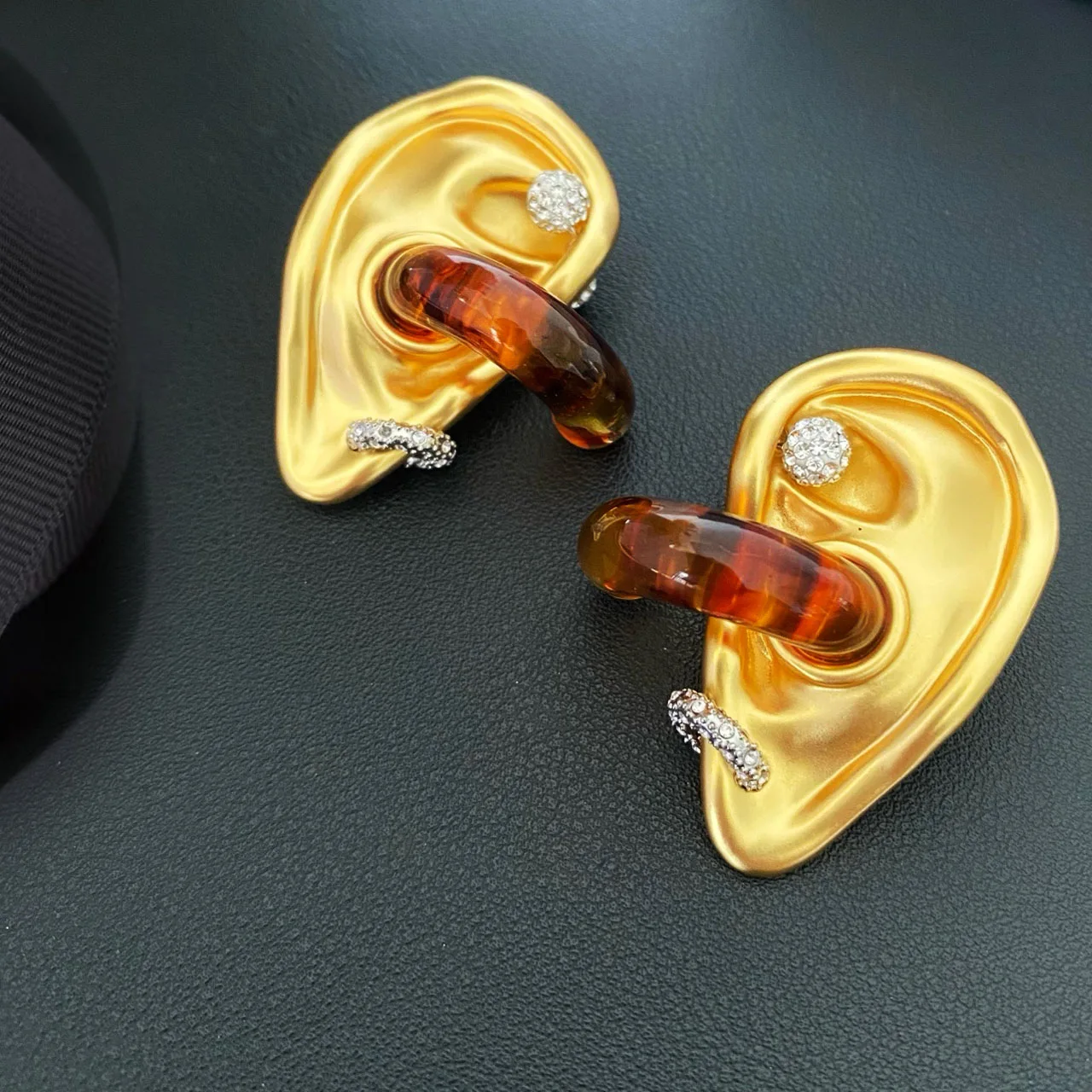 New Jewelry & Accessories Classic Style Amber Resin Ring Abstract Ear Shape Earrings For Women's Parties & Gifts