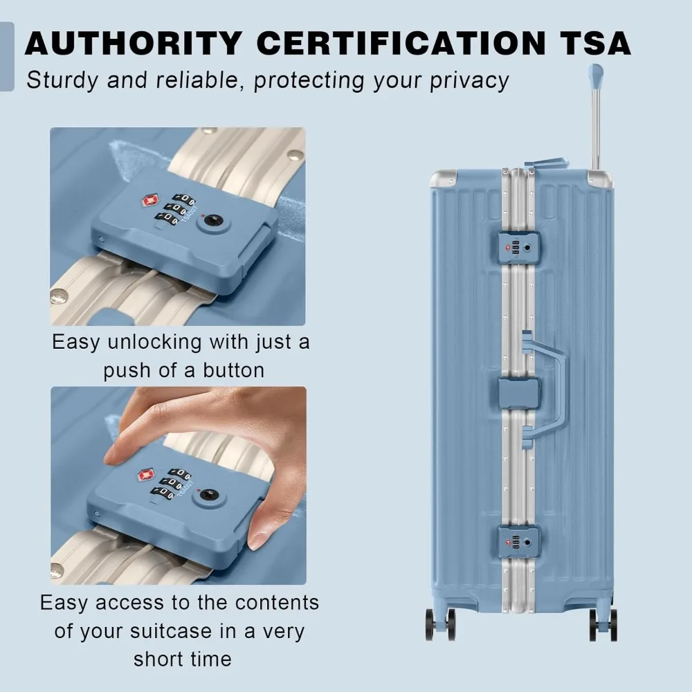 Mala rígida sem zíper com estrutura de alumínio pc + abs com trava tsa e rodas giratórias duplas, 28 polegadas