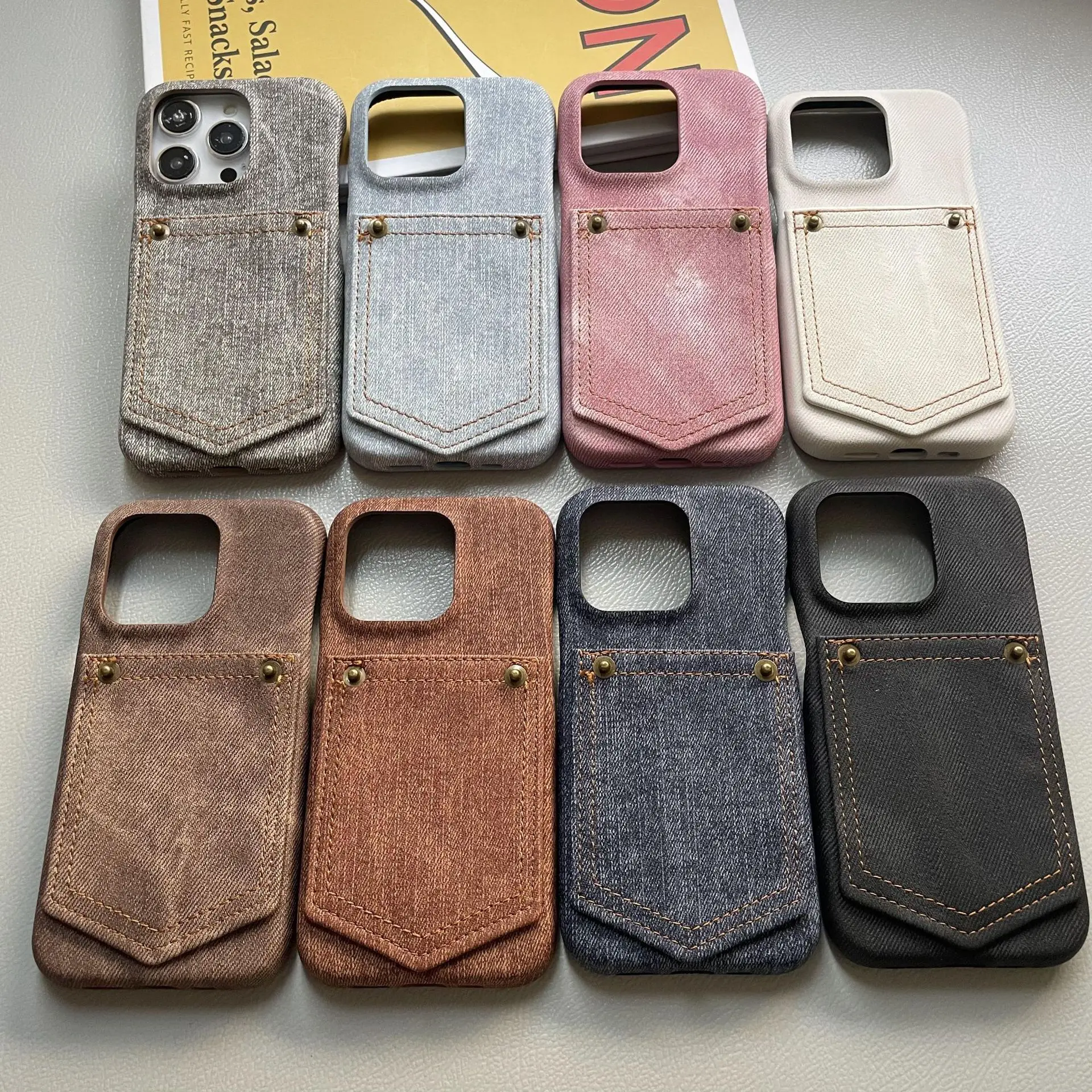 

Luxury Denim Leather Card Bag Case For iPhone 17 Pro Max 17 Air 17 Pro 16 15 Pro 14 Plus 13 12 Shockproof Cover