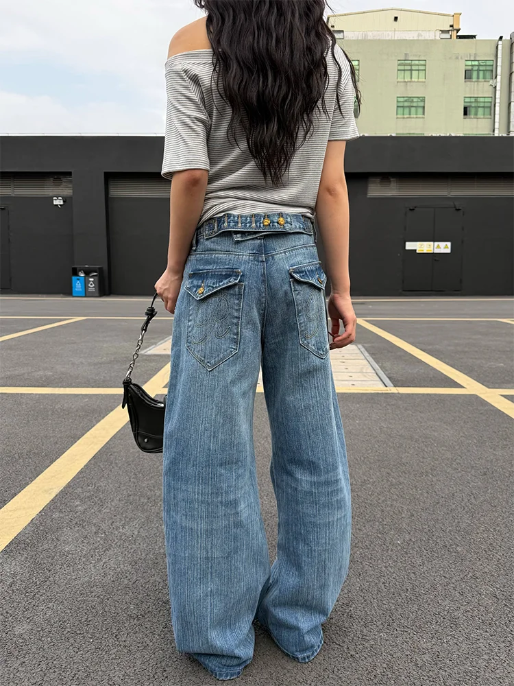 

High Waist Wide Leg Jeans Women's Loose Fit Washed Paris Button Design Casual Versatile Long Trousers Trendy plus Size