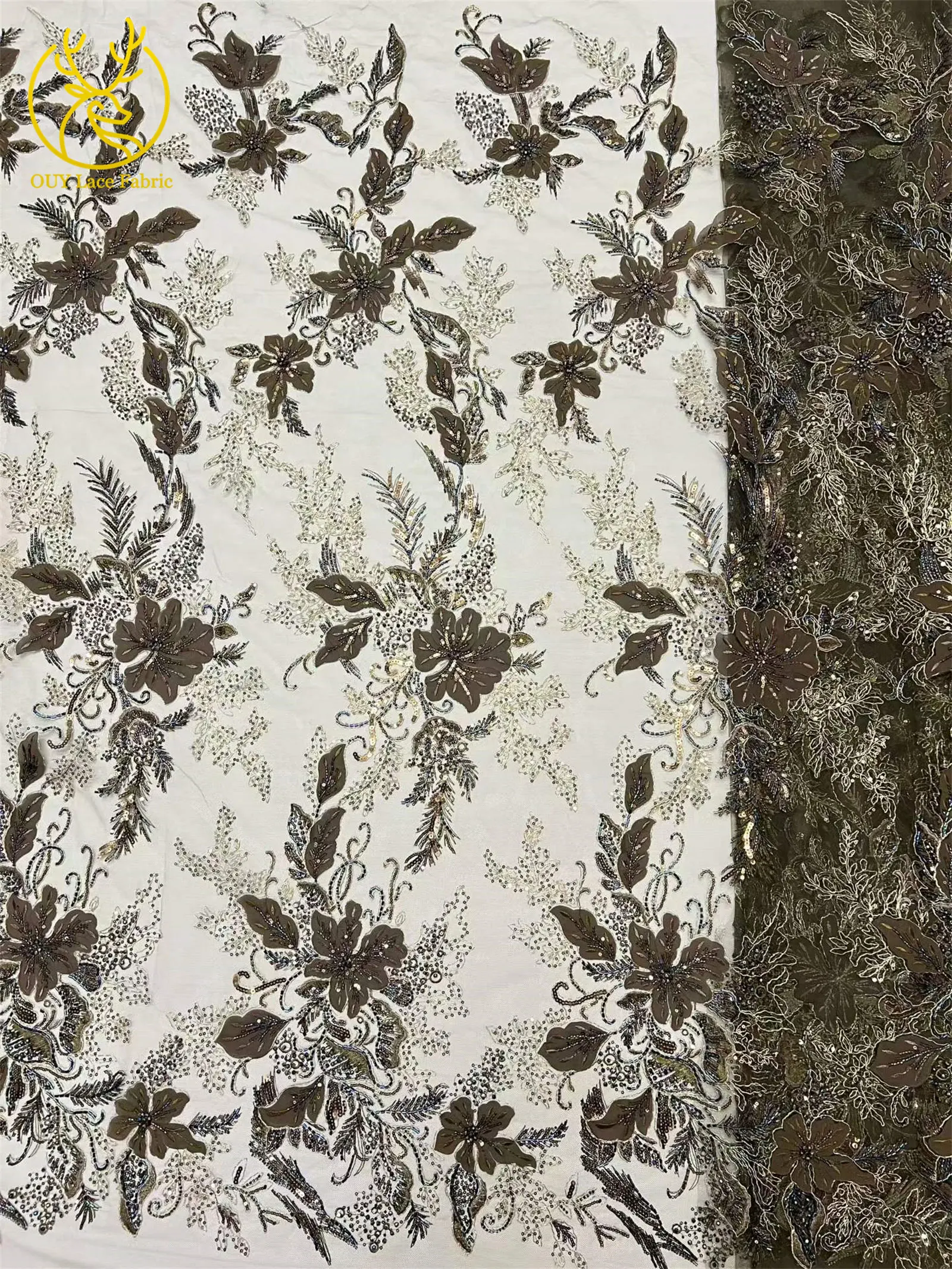 Neuester luxuriöser afrikanischer bestickter Spitzenstoff mit Perlen und Pailletten, 5 Yards französischer Tüll-Spitzenstoff für Party- und Hochzeitskleider zum Nähen. – Detail 14