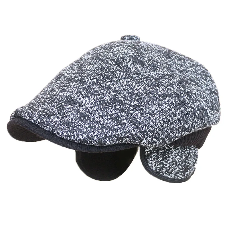 High Quality Winter Caps For Men 2024 Casual Autumn Warm Knitted Beret Hommes Peaky Blinders Hat Earflap Cap Black