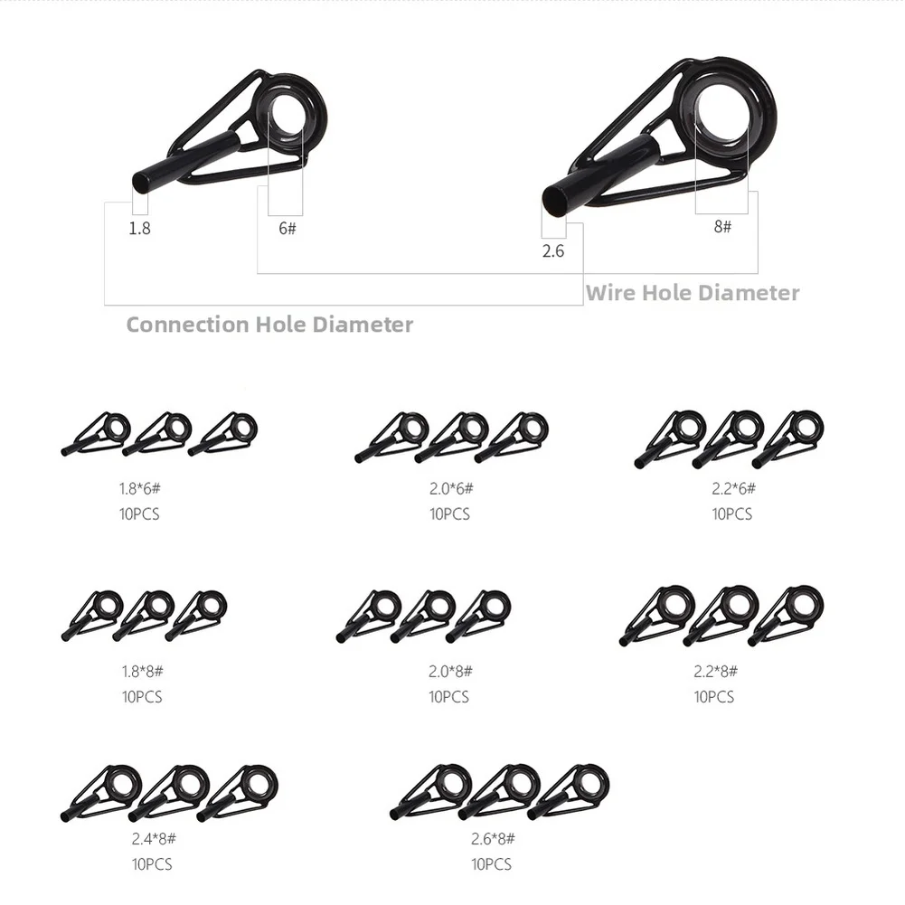 Stainless Steel Black Oxidized Fishing Guide Rings 80pcs Set for Saltwater Rods with 8 Sizes and Compact Storage Dimensions