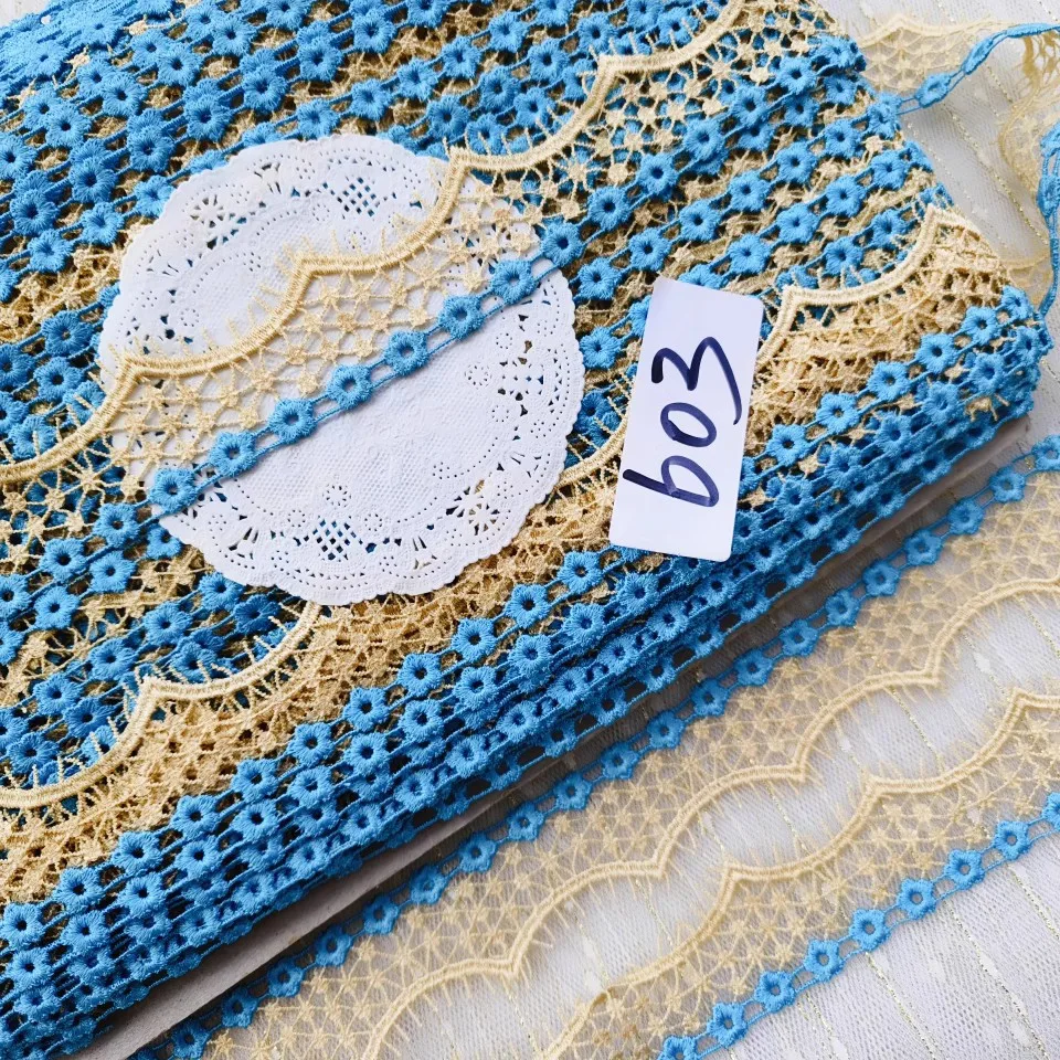 15Yards 3.8cm Wide Shiny Skyblue Beige Flower Venise Diy Venice Lace Clothing Accessories Of Various Garment,Bra.Skirt