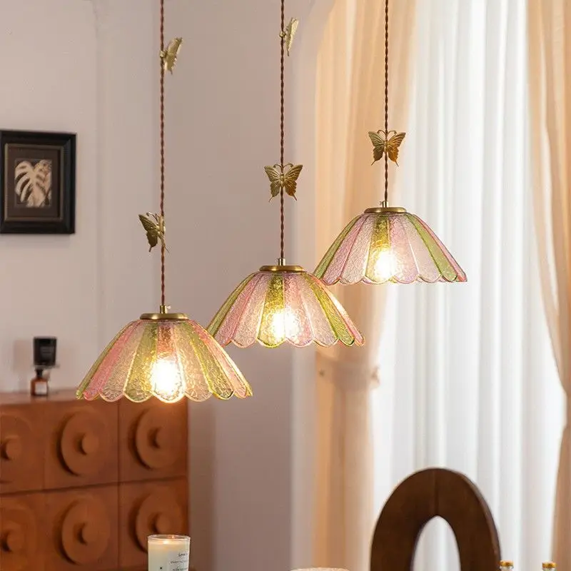Medieval Butterfly Dream Restaurant Pendant Light Colorful Ice Crack Dreamy Home Hanging Line Light Retro Bar Butterfly Light