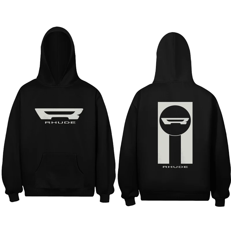 Streetwear Men's Trend Rhude Hoodie High Quality Black Casual Loose Angel Print Hooded Sweatshirt