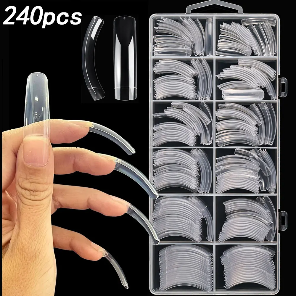 240pcs Clear Extra Deep Curve Nail Tips XXL Long Square Eagle Claw Soft Gel False Nails 12 Sizes Full Cover Nail Extension Tips