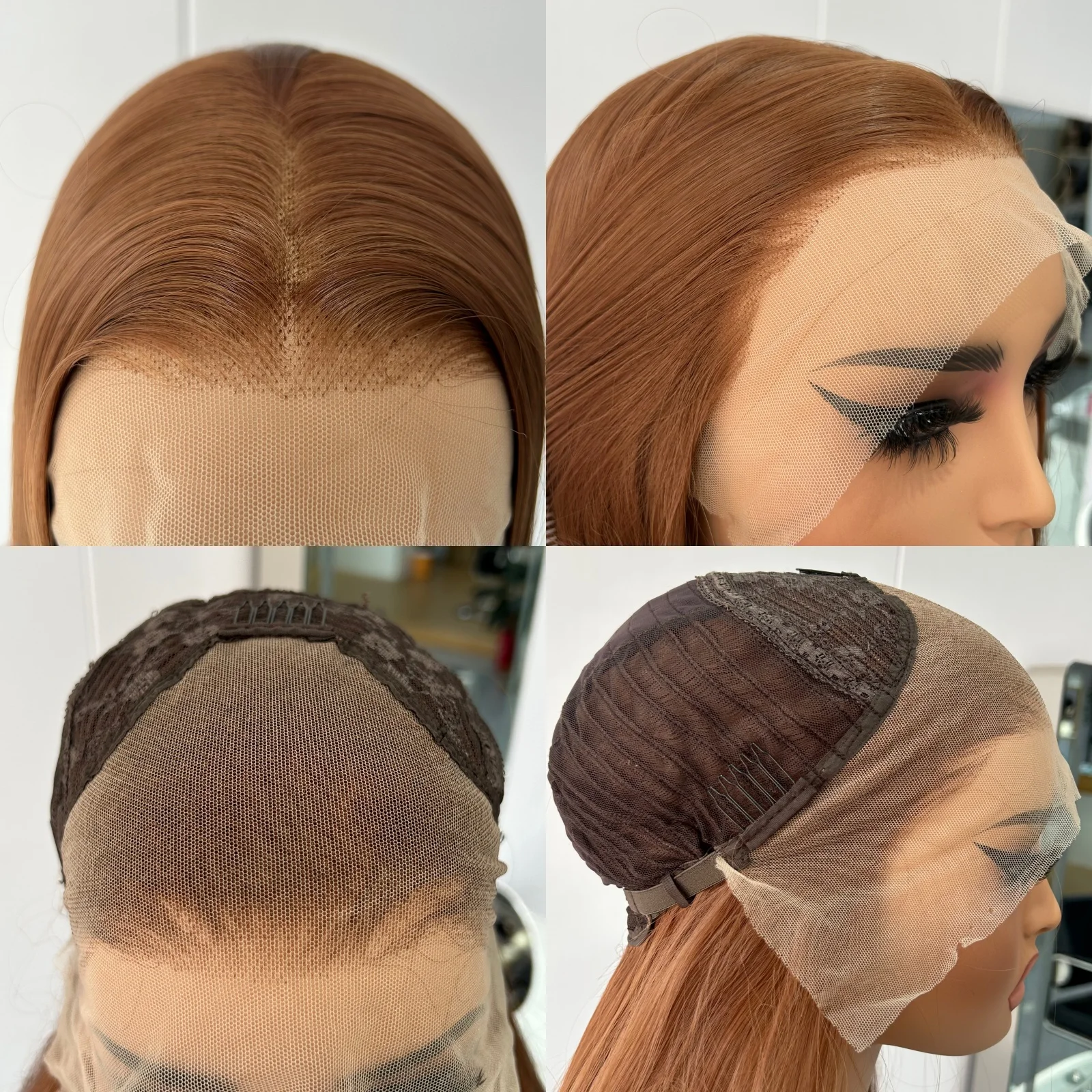 Lichtbruine losse body wave kanten pruiken voor vrouwen lijmloze roodbruine krullende golvende synthetische hittebestendige vezel dagelijks gebruik