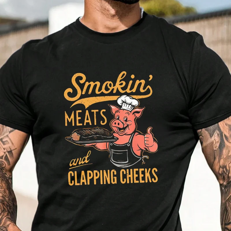 

Red Pig Chef Letter Motorcycle T-Shirt Men Hip Hop Streetwear Unisex Casual Short Sleeve Tops