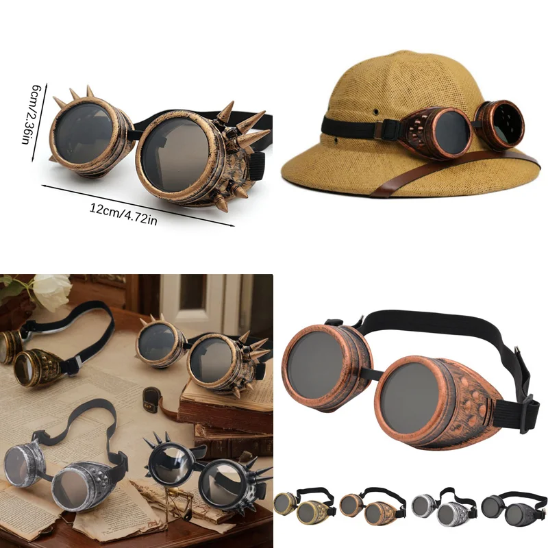 

1pc Adult Gothic Style Helmets Cosplay Halloween Decorations Vintage Steampunk Glasses Heavy Metal Driver Goggles