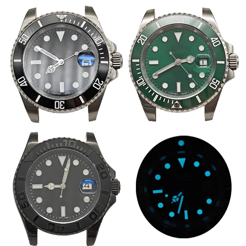 

40MM Men's Mechanical Watch Watches Accessories Stainless Steel Case Green Luminous Dial 2813 Movement Combination Set