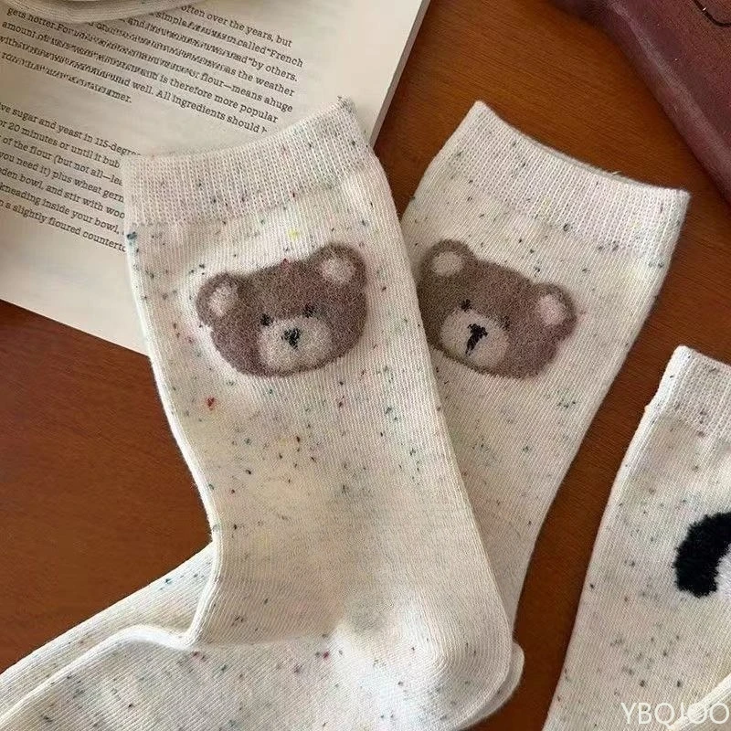 5 أزواج ربطات القوس فيونكة الدب نمط القلب عادية مريحة عالية الجودة لينة الجوارب النسائية العصرية القطن الكبار النساء منتصف العجل الجوارب #2