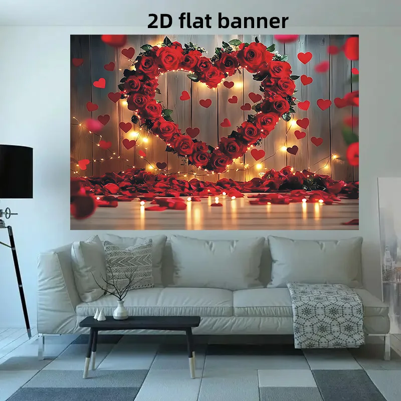 2D flaches Banner mit Rosenherzmuster zum Valentinstag, mit Fotohintergrund, Heimdekoration, Partydekoration