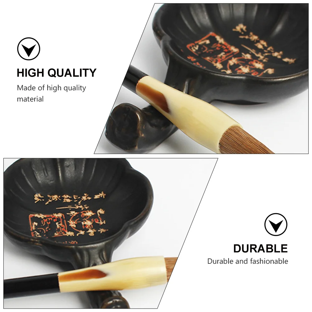 

2Pcs Flower Shaped Ceramic Ink Plate with Handle Portable Ink Bowl for Calligraphers Students Artists Writing Painting Use Daily