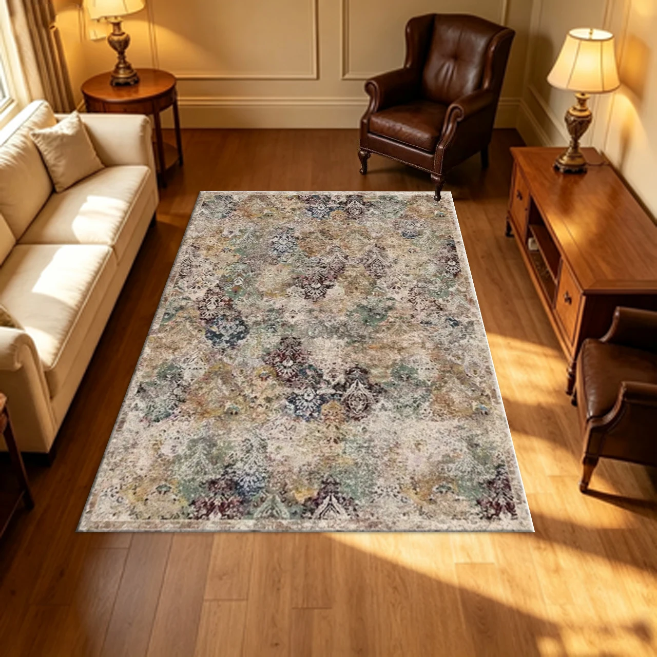 Vintage Faded Oriental Carpet Flooring Retro Distressed Pattern Area Rug Soft Floor Rug for Living Room Bedroom Home Use