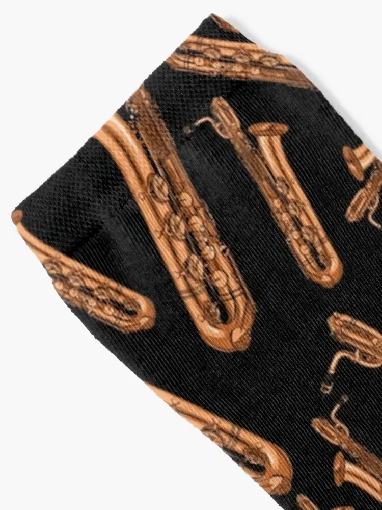 Chaussettes noires motif saxophone baryton pour femmes, motif floral, nouvel an, Noël, garçon, enfant