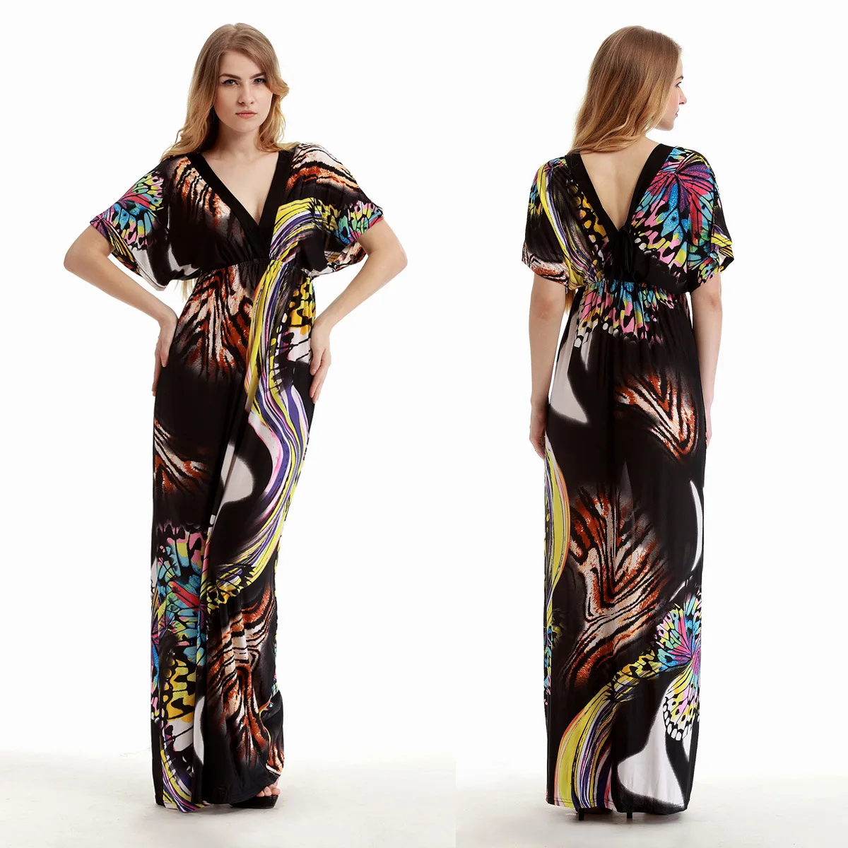 

Romantic color loose large size beach dress extended floor mopping dress fashionable simple temperament elegant vacation style h