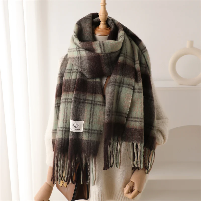 Winter Scarf Women Color blocked Grid Cashmere Warm Pashmina Blanket Wraps Female Thick Soft Bufanda Tassel Shawl Poncho Echarpe