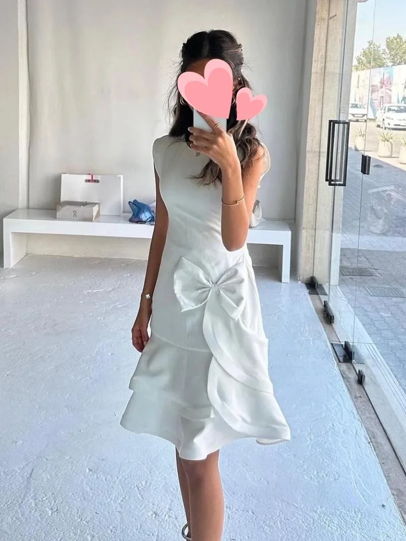 

XIXI CustomDresses Wedding Party Simple Sweet Ivory Bow Summer Short Customize Formal Occasion Prom Dress Evening Party Gowns