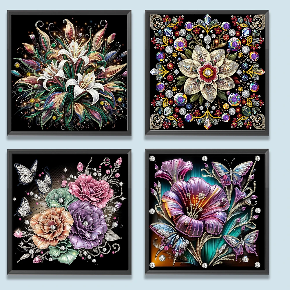 

4pcs Flower Partial Drill Special Shape Diamond Painting Kit Home Decor30x30cm