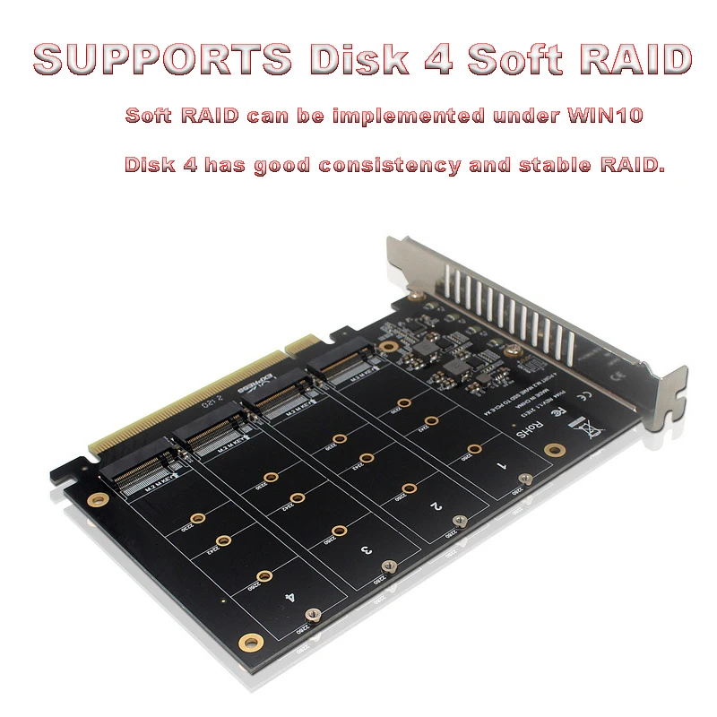 High-speed four-channel M.2 NVME PCIE 3.0 4.0 transmission protocol expansion card 4x32Gbps PCIE RAID support 2230 2242 2260 228 image 2