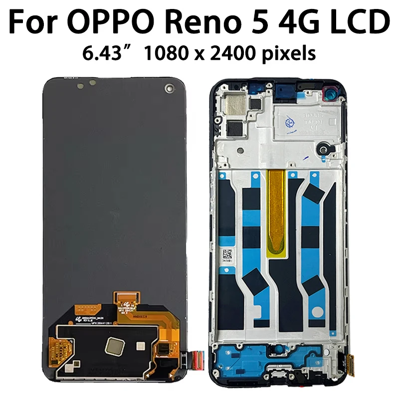 Nowy wyświetlacz LCD z ekranem dotykowym i digitizerem do Oppo Reno 5 4G CPH2159, pasuje również do Oppo Reno5 5G PEGM00, PEGT00, CPH2145 LCD — zdjęcie produktu 4