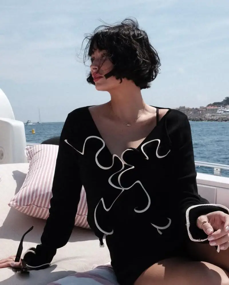 Yellow Knitted Cropped Cardigan Ruffles Sweater Top For Women Black Long Sleeve Y2K Lace-up Female Clothing New Knitwears Fall