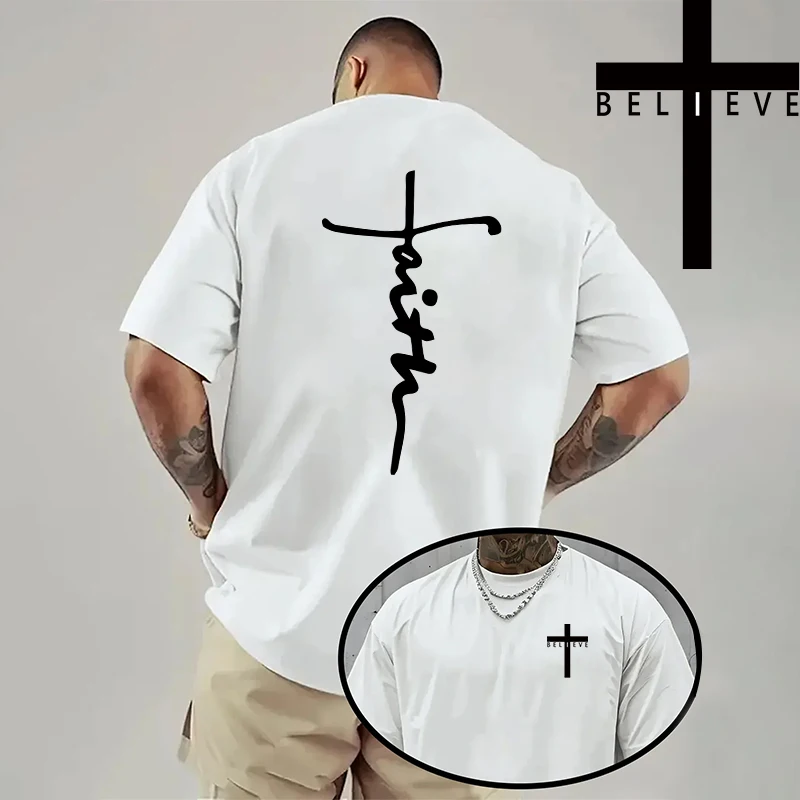 Frühling Sommer Täglich Casual Mode Jesus Kreuz Baumwolle Tees Christus Drucken T-shirt Männer Hohe Qualität Reine Farbe Kurzarm Top – Detail 15