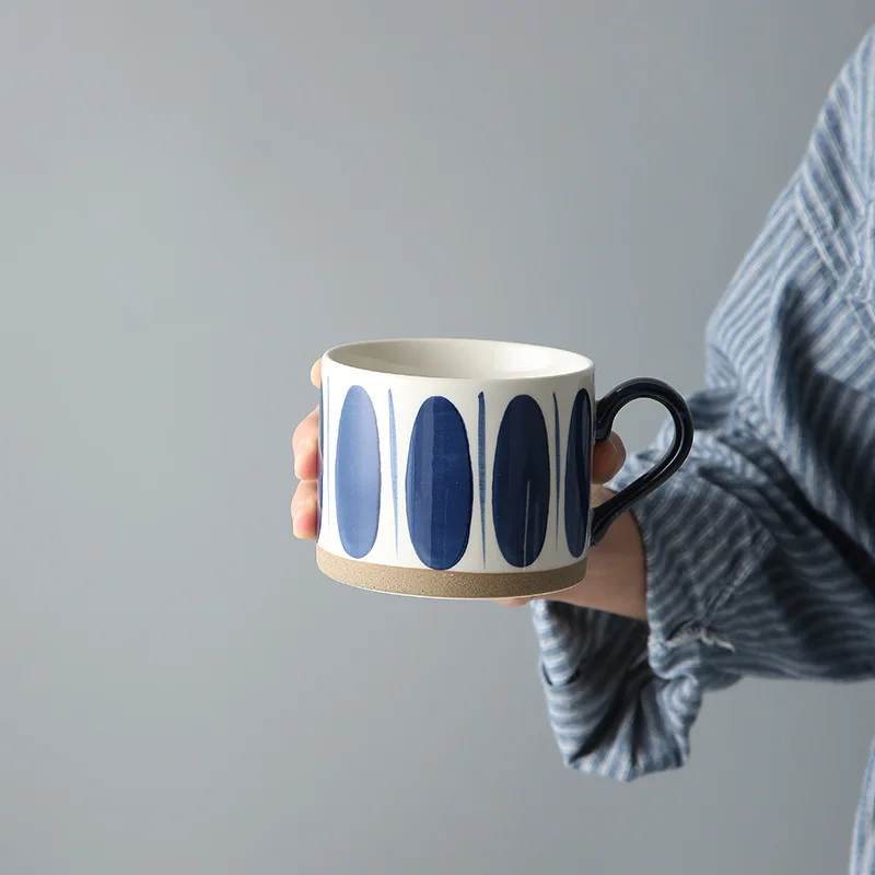 Japanese Style Stoneware Coffee Cup Blue Vertical Stripe Breakfast Milk Mug Home Ceramic Couple Latte Coffee Cup Delicate Gifts