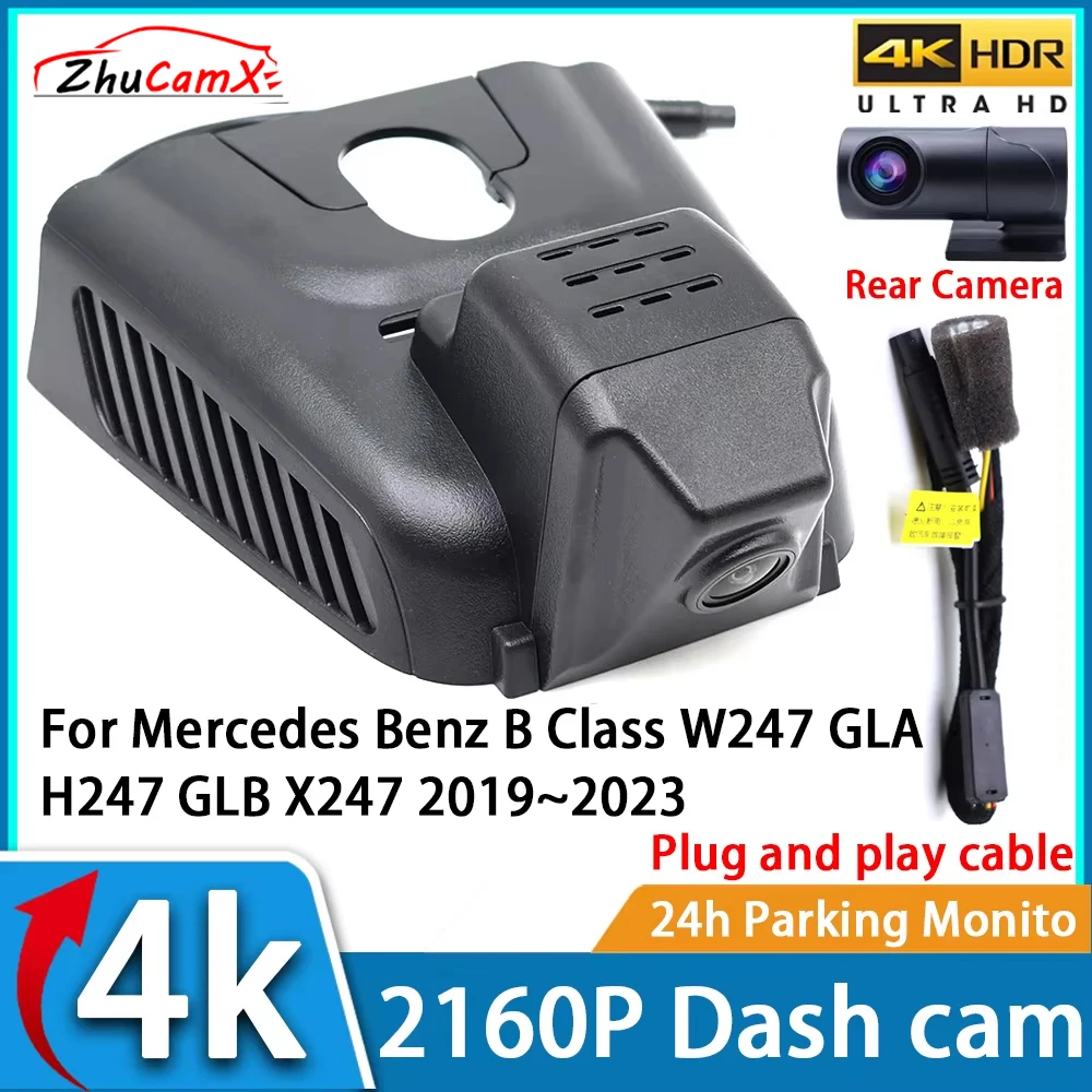 ZhuCamX Gravador de Vídeo para Carro Visão Noturna UHD 4K 2160P DVR Dash Cam para Mercedes Benz Classe B W247 GLA H247 GLB X247 2019 ~ 2023