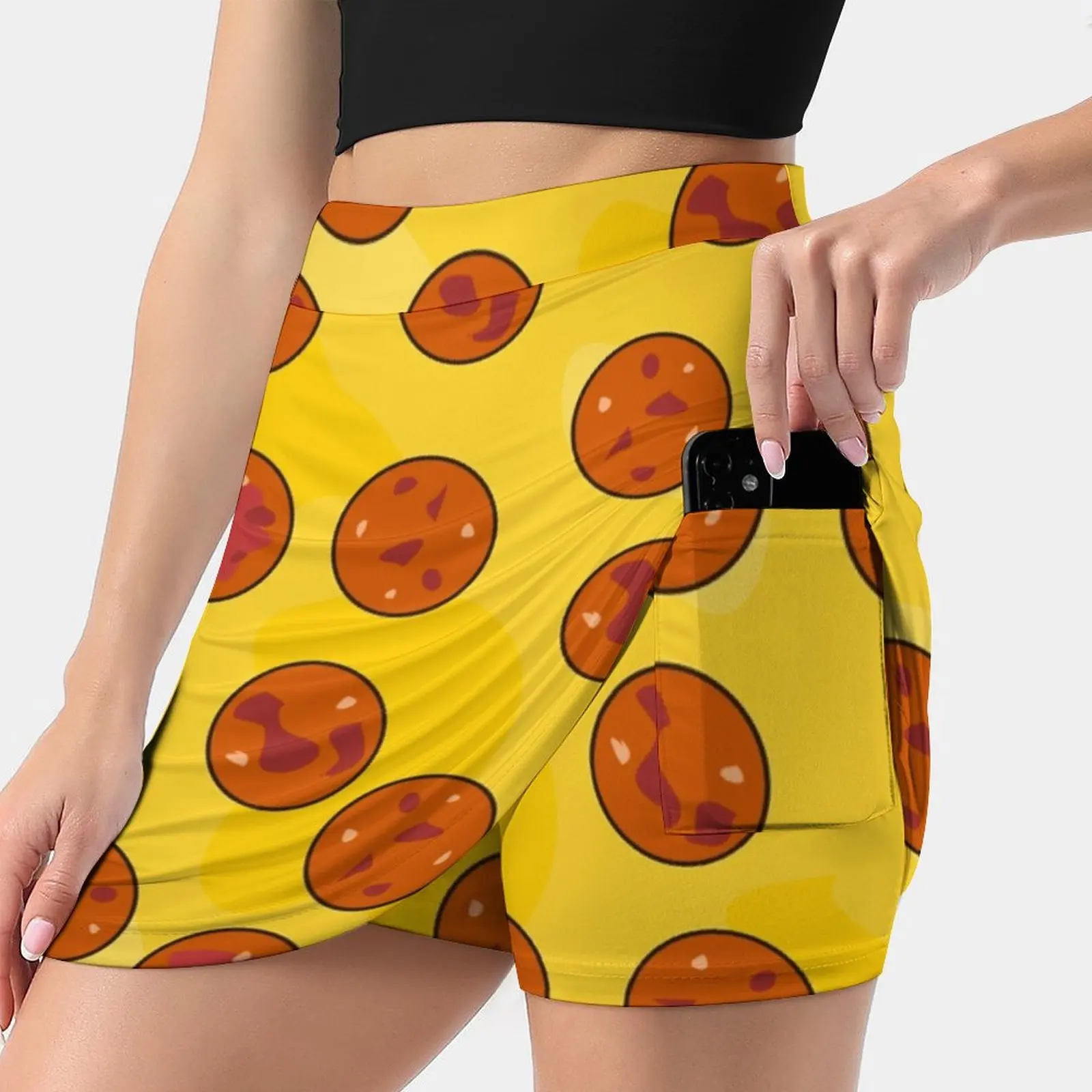 Pepperoni Pizza Women Sports Lining Skirt Tennis Dance Fitness Short Printed Skirts Pepperoni Cheese Pizza Food Tomato Ladies