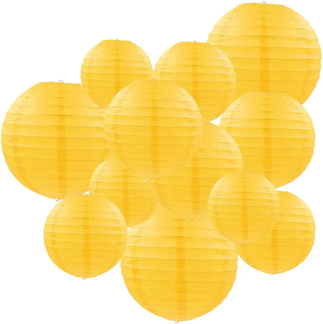 

Yellow Paper Lanterns 12 Pcs Assorted Size of 6" 8" 10" 12" Chinese Round Paper Hanging Decorations Ball Lanterns Lamps for Home