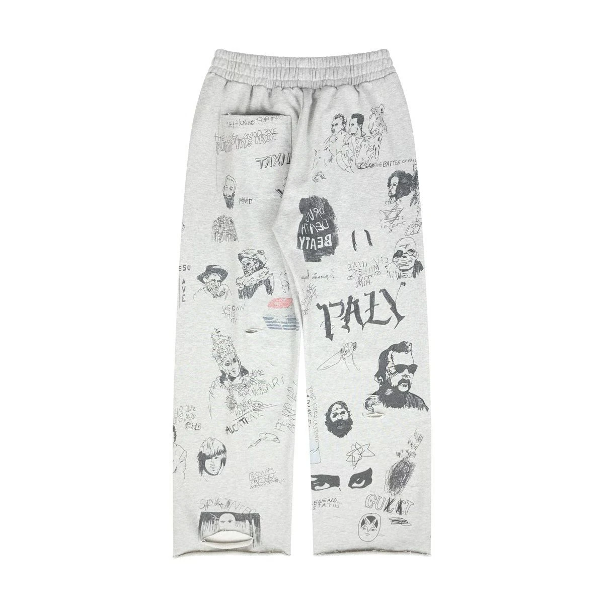 

American High Street Vintage Hand-Painted fiti Casual Trousers Letter Destruction Straight Leg Cotton Pants for Youth