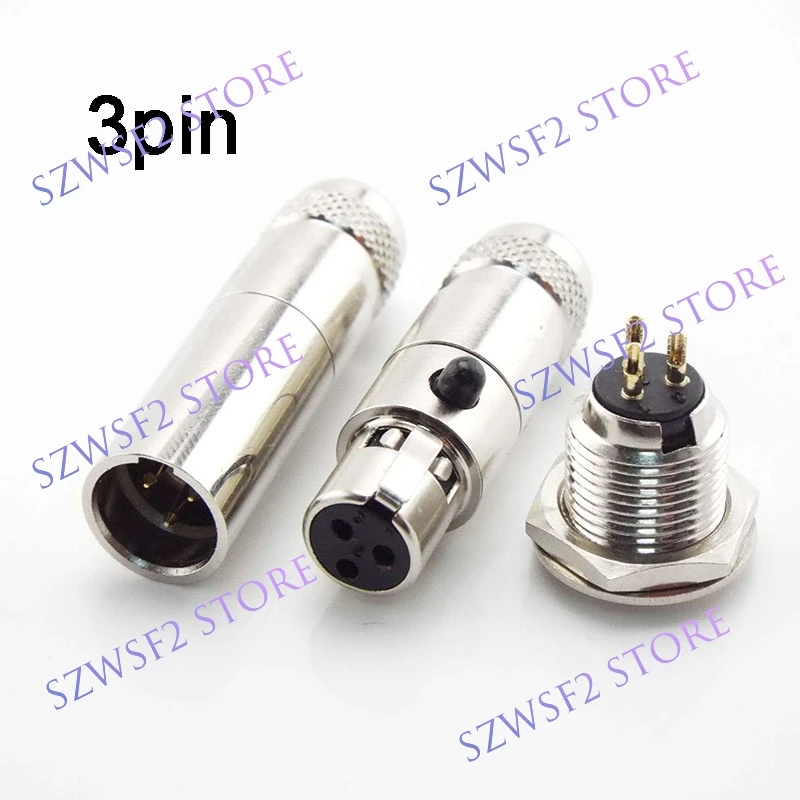 Mini XLR 3Pin Male Female Connector Panel Chassis Socket Screw Mount Small Plug XLR Microphone MIC Audio Adapter E2