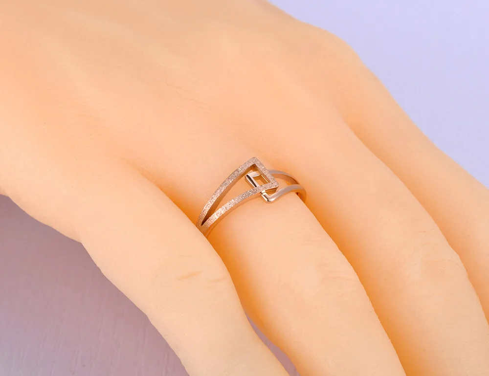 JeeMango Design Titanium Stainless Steel Geometric Party Rings Rose Gold Color Bohemia Beach Ring Jewelry For Women JR20084