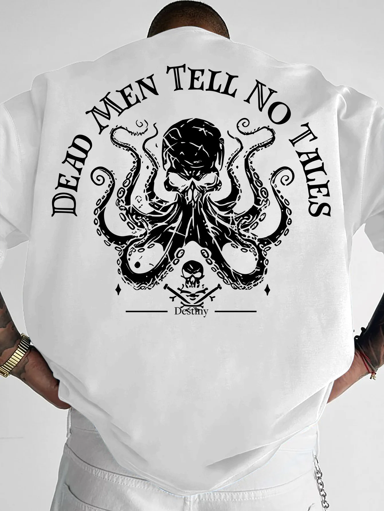 New Vintage Pirate Octopus Skull Graphic Print T-shirt Men Loose Fit Streetwear Short Sleeve Tops S-XXL