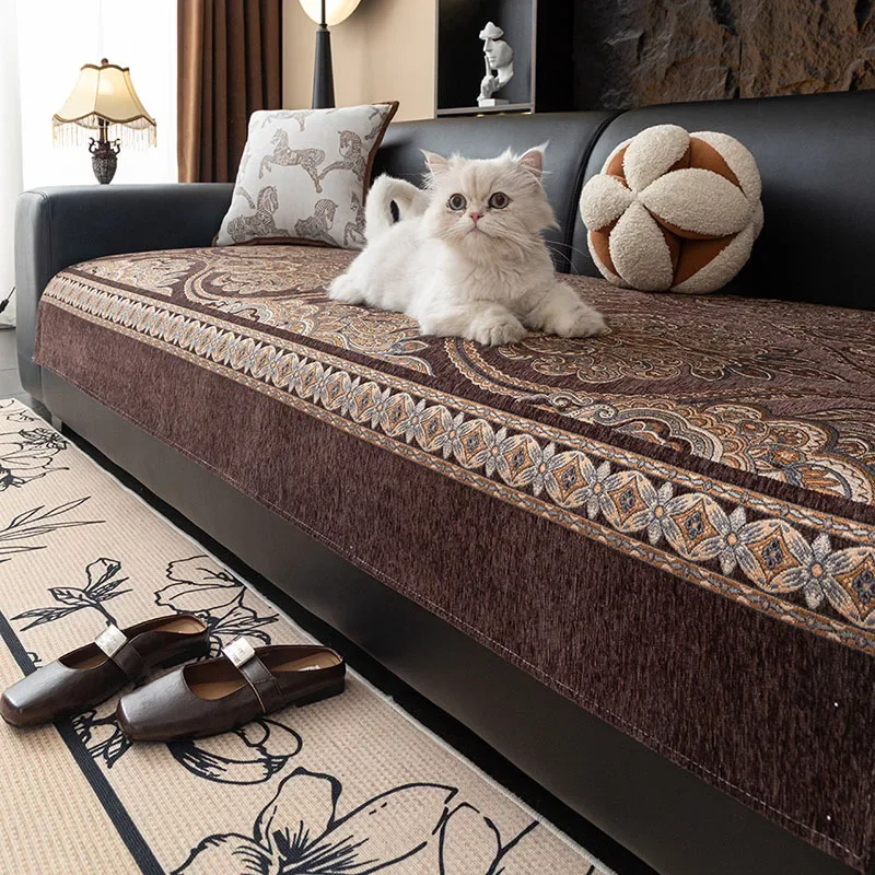 European Chenille Jacquard Sofa Cover Fashion Carved Soft Seat Cushion for All Seasons Luxury Anti-Slip Protection Dust Cover