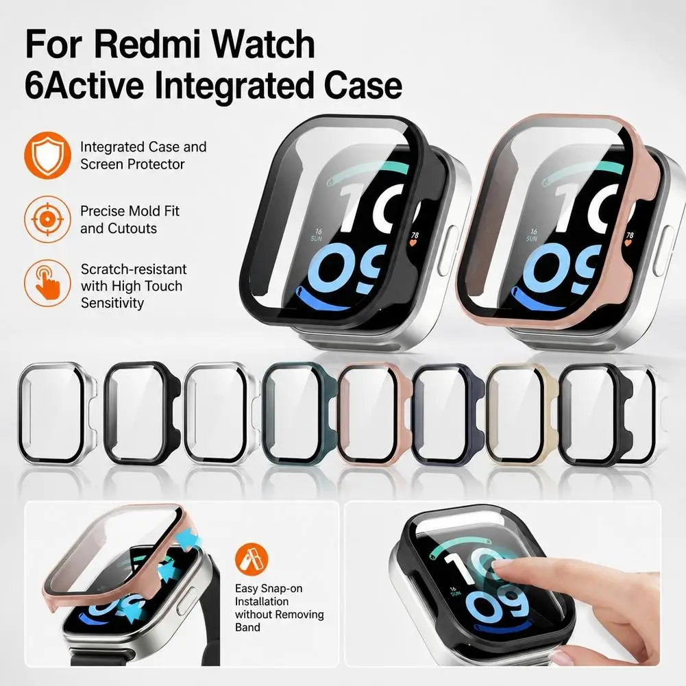 Case For Redmi Watch 6 Active Tempered Glass Screen Protector Hard PC Protective Bumper Accessories