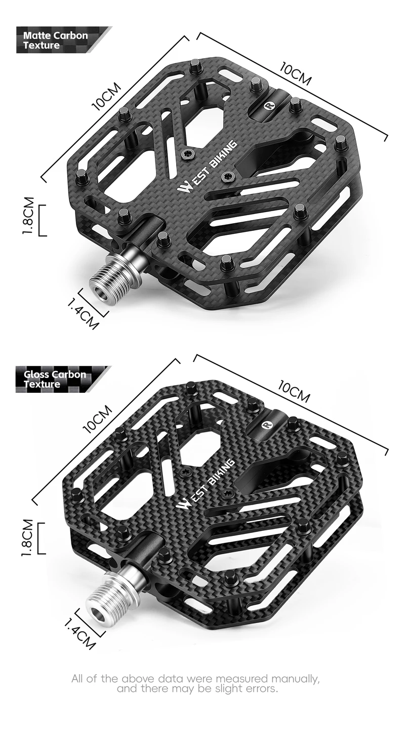 WEST BIKING Carbonfaser-Fahrradpedale 3 Gedichtete Lager Titan-Achse Rutschfeste MTB Rennrad Leichtgewichtige Pedale Fahrradteile – Detail 3