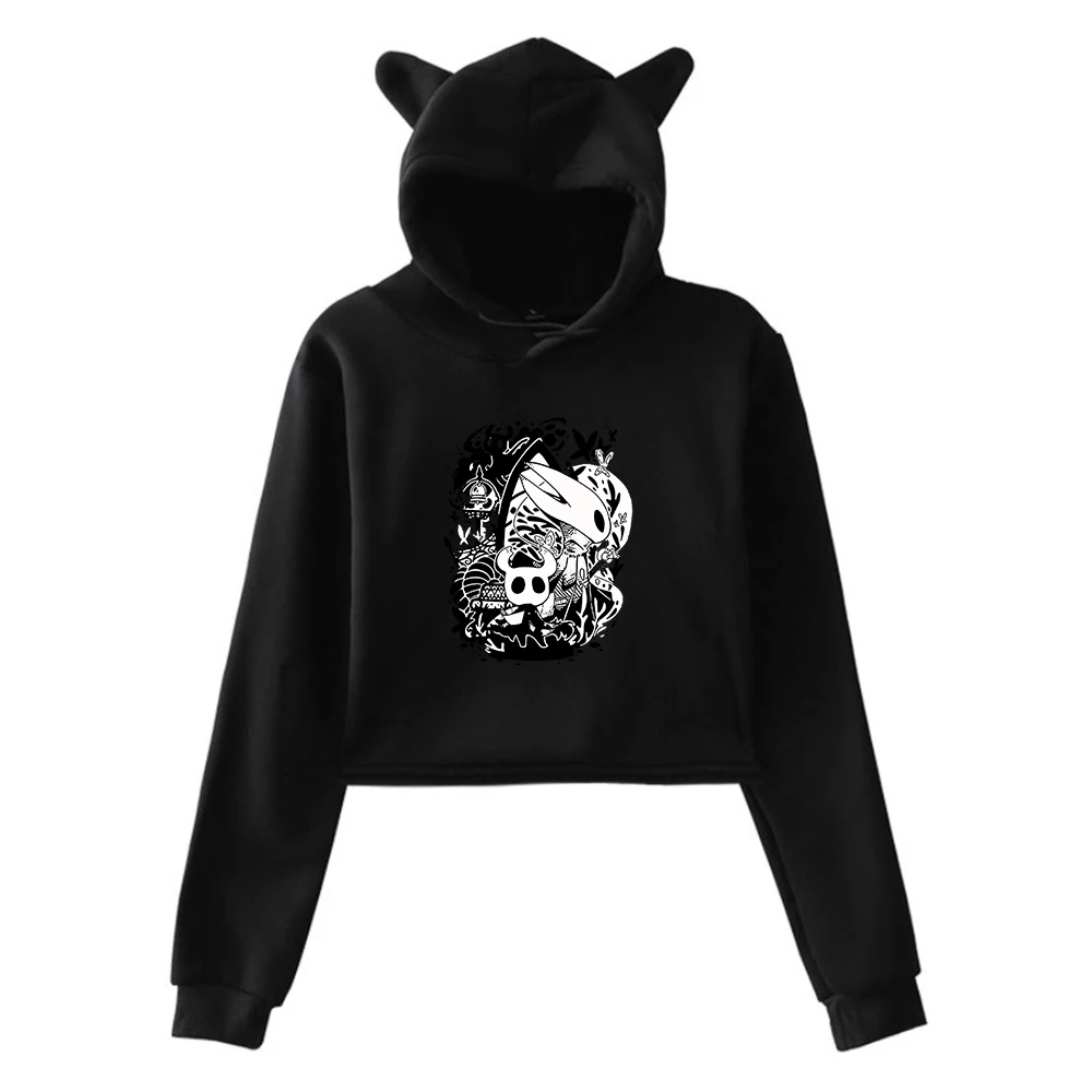 GF Hollow Knight Game Felpa con cappuccio Orecchie di gatto femminile Felpe con cappuccio Manica lunga Crop Top Donna Harajuku Abbigliamento
